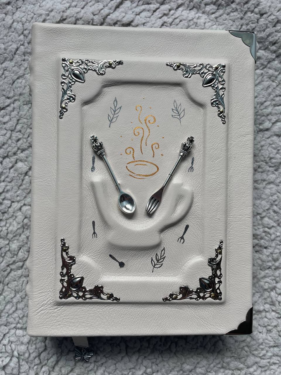 Personalized White Leather Recipe Book - Handmade Family Cookbook Journal
