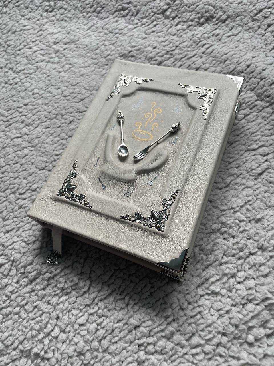 Personalized White Leather Recipe Book - Handmade Family Cookbook Journal