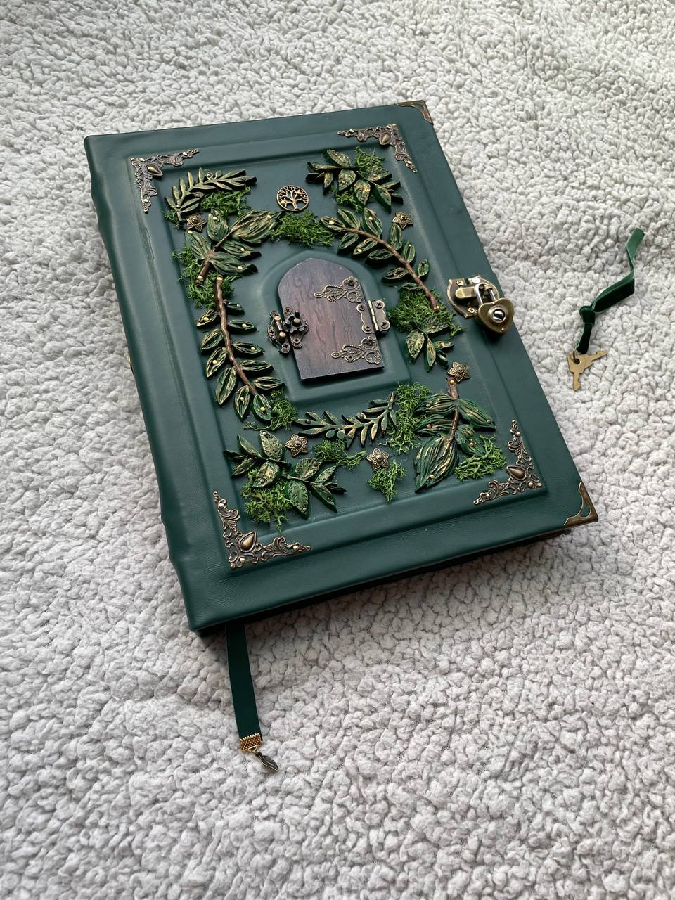 Secret Garden – A4 Handmade Enchanted Leather Grimoire with Miniature Door