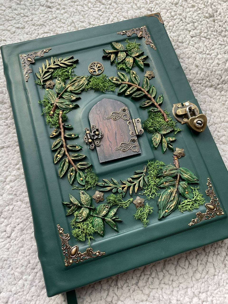 Secret Garden – A4 Handmade Enchanted Leather Grimoire with Miniature Door