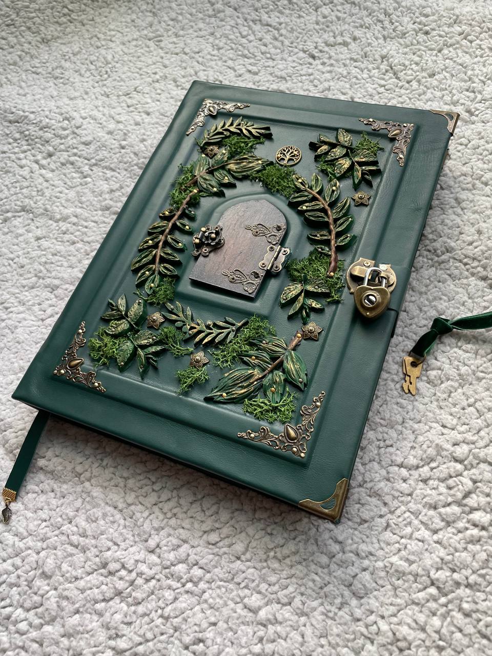 Secret Garden – A4 Handmade Enchanted Leather Grimoire with Miniature Door