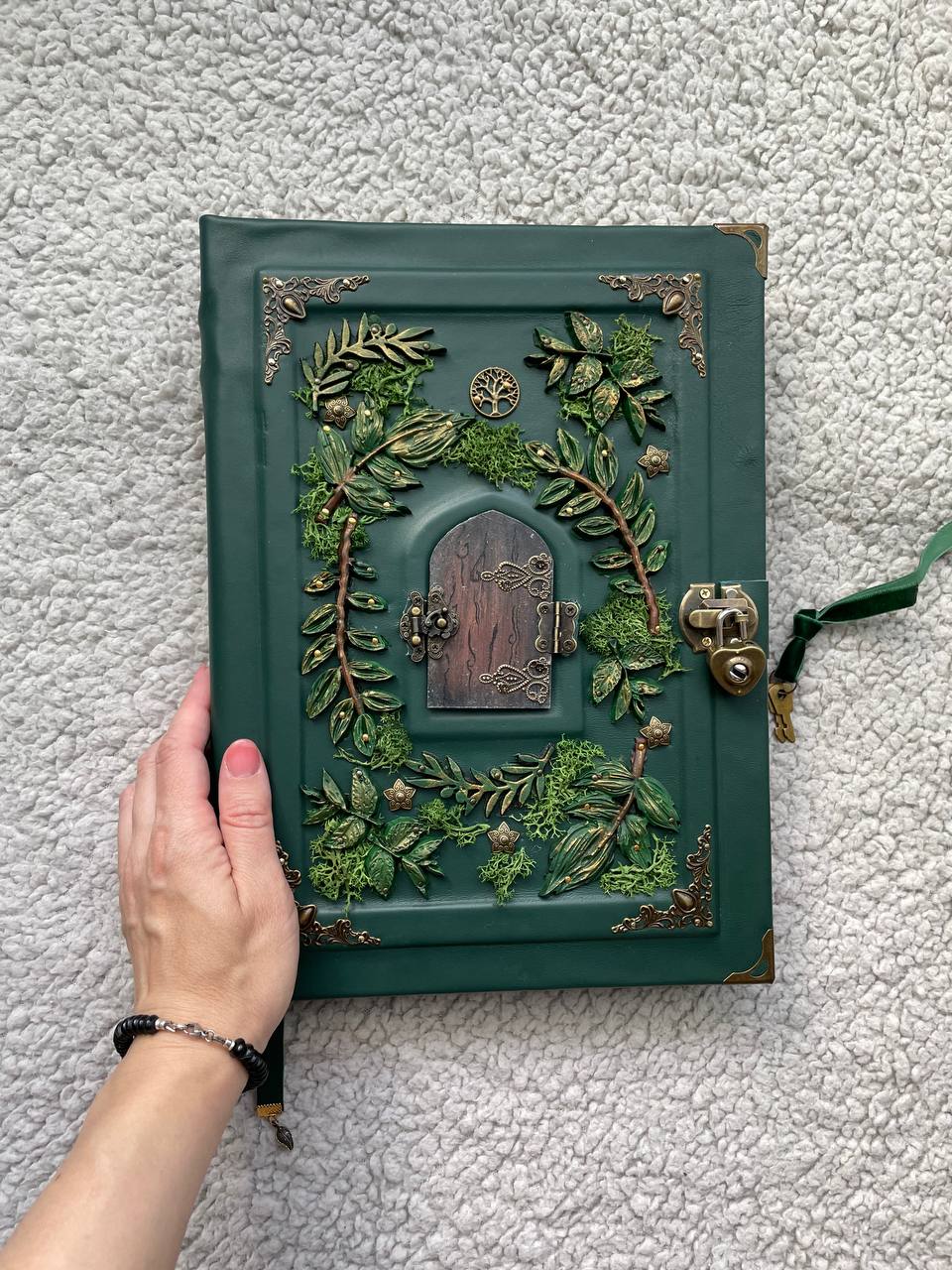 Secret Garden – A4 Handmade Enchanted Leather Grimoire with Miniature Door