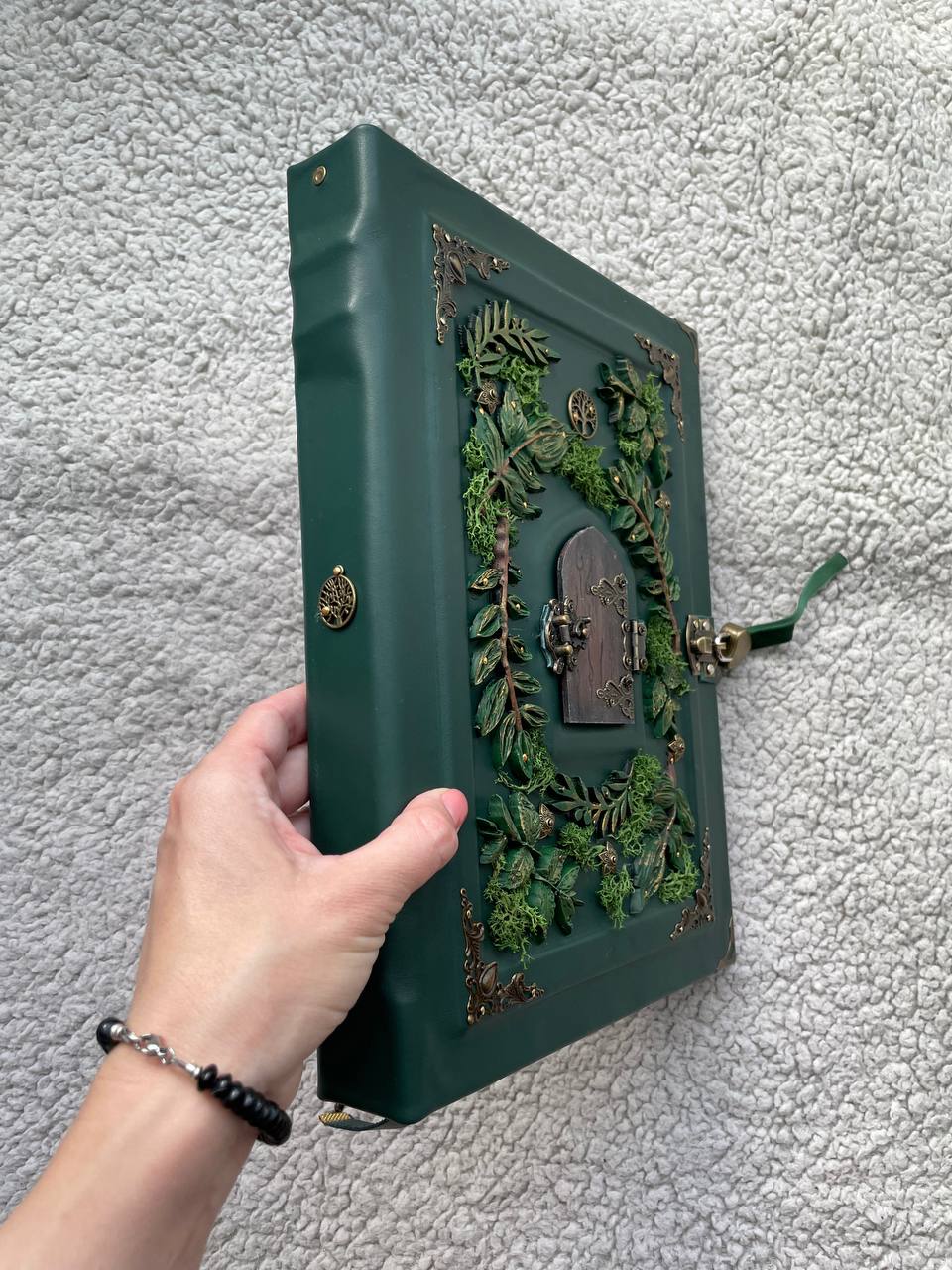 Secret Garden – A4 Handmade Enchanted Leather Grimoire with Miniature Door