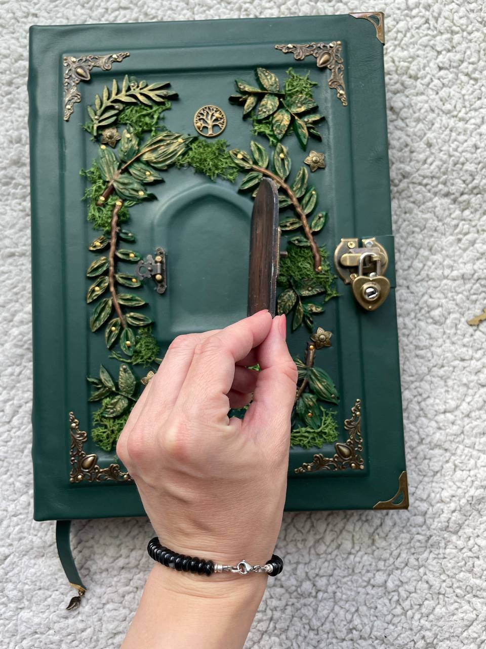 Secret Garden – A4 Handmade Enchanted Leather Grimoire with Miniature Door