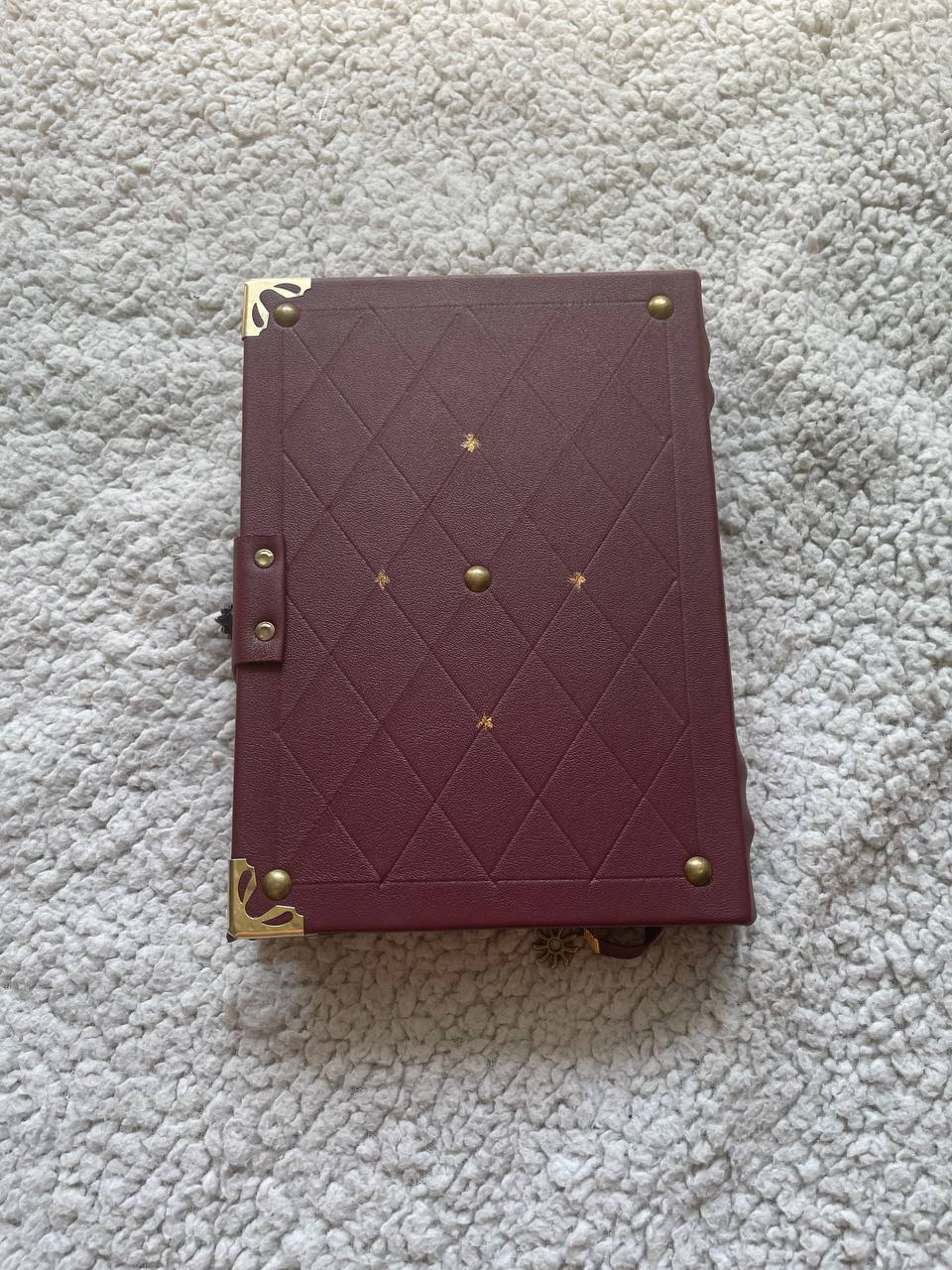 Golden Triple Moon Grimoire – Handmade Burgundy Leather Book of Shadows | Luxury Wiccan Journal
