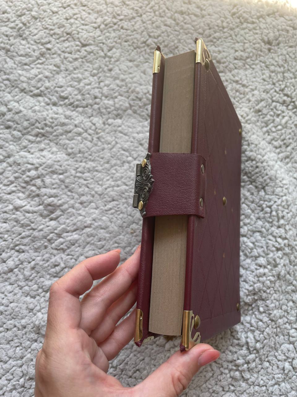 Golden Triple Moon Grimoire – Handmade Burgundy Leather Book of Shadows | Luxury Wiccan Journal