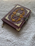 Golden Triple Moon Grimoire – Handmade Burgundy Leather Book of Shadows | Luxury Wiccan Journal