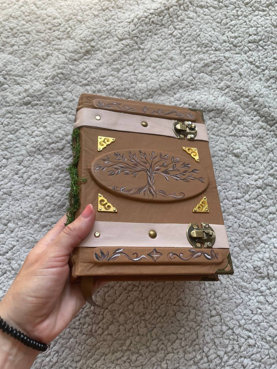 Family Tree Grimoire - Handmade Leather Journal with Woodburned Tree Design
