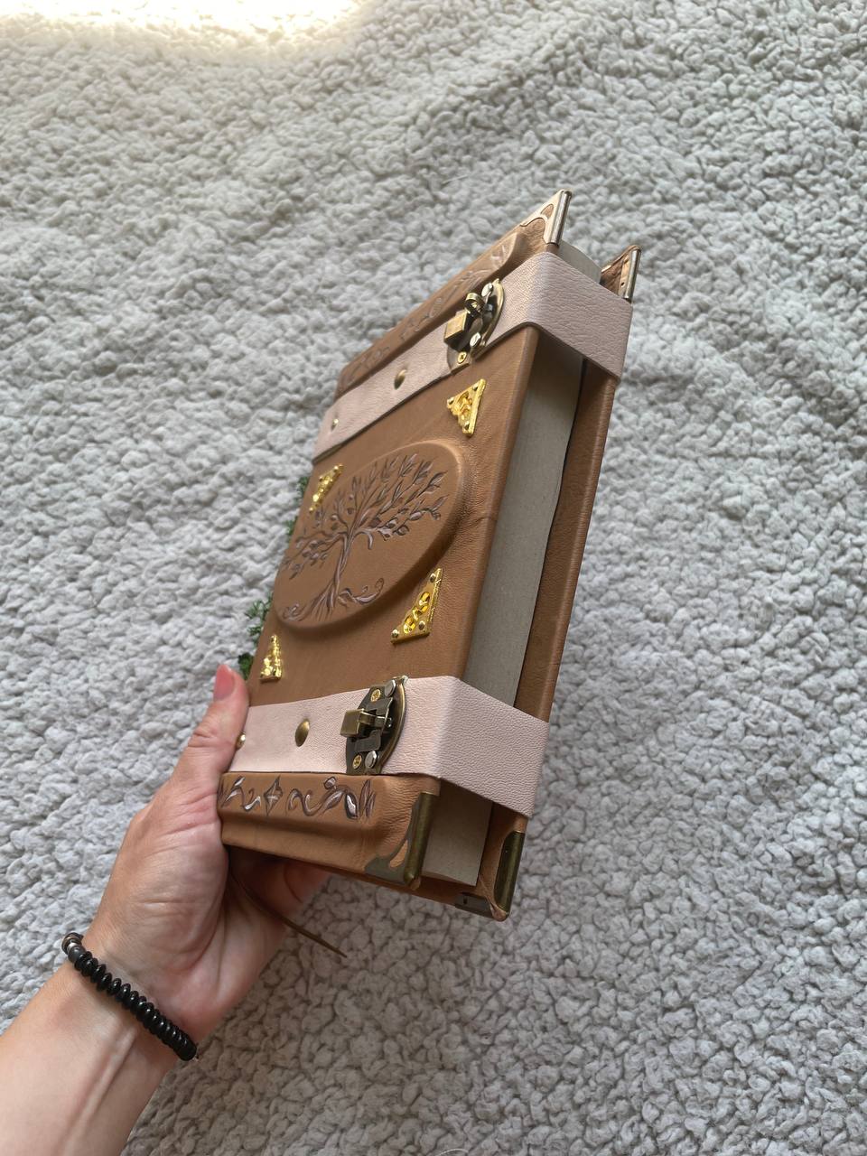 Family Tree Grimoire - Handmade Leather Journal with Woodburned Tree Design