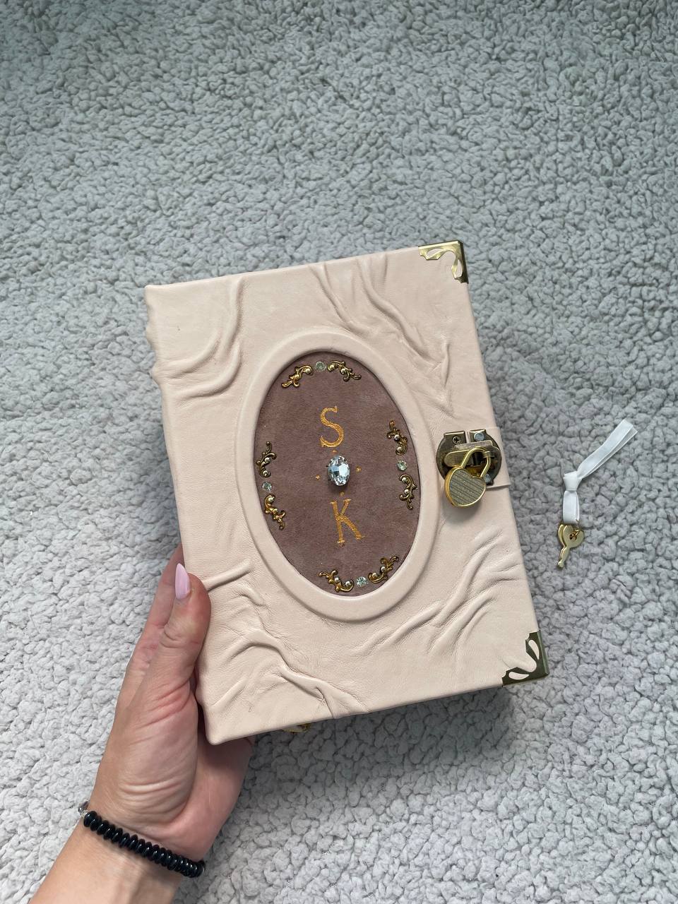 Personalized Leather Grimoire with Heart Lock, Gothic Book of Shadows, Handmade Witch Journal