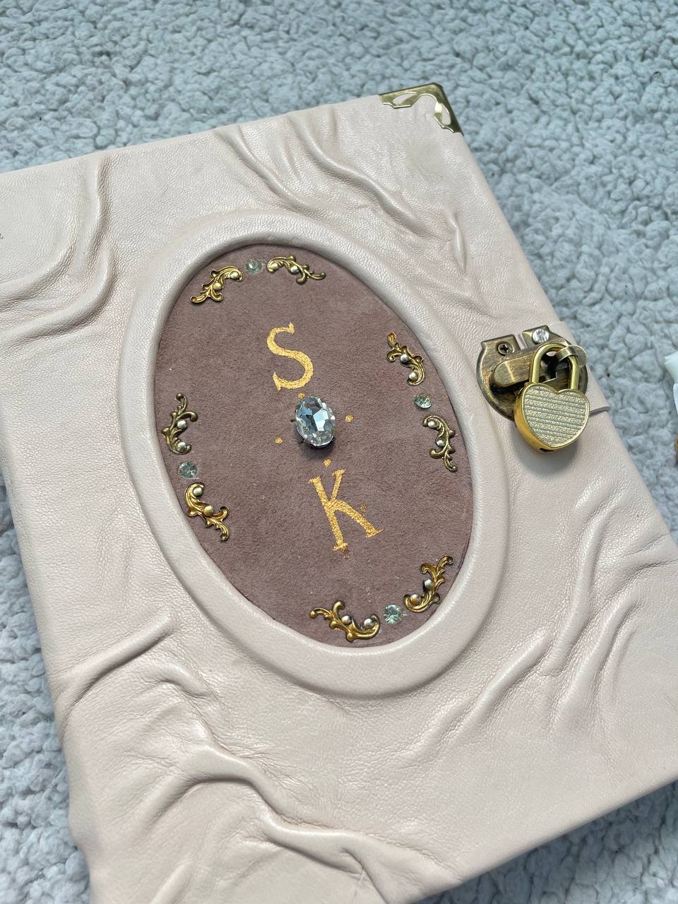 Personalized Leather Grimoire with Heart Lock, Gothic Book of Shadows, Handmade Witch Journal