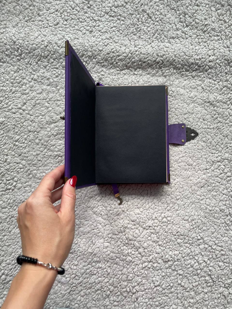 Sun & Moon Purple Leather Grimoire – Handmade Book of Shadows