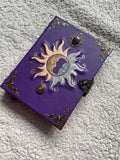 Sun & Moon Purple Leather Grimoire – Handmade Book of Shadows