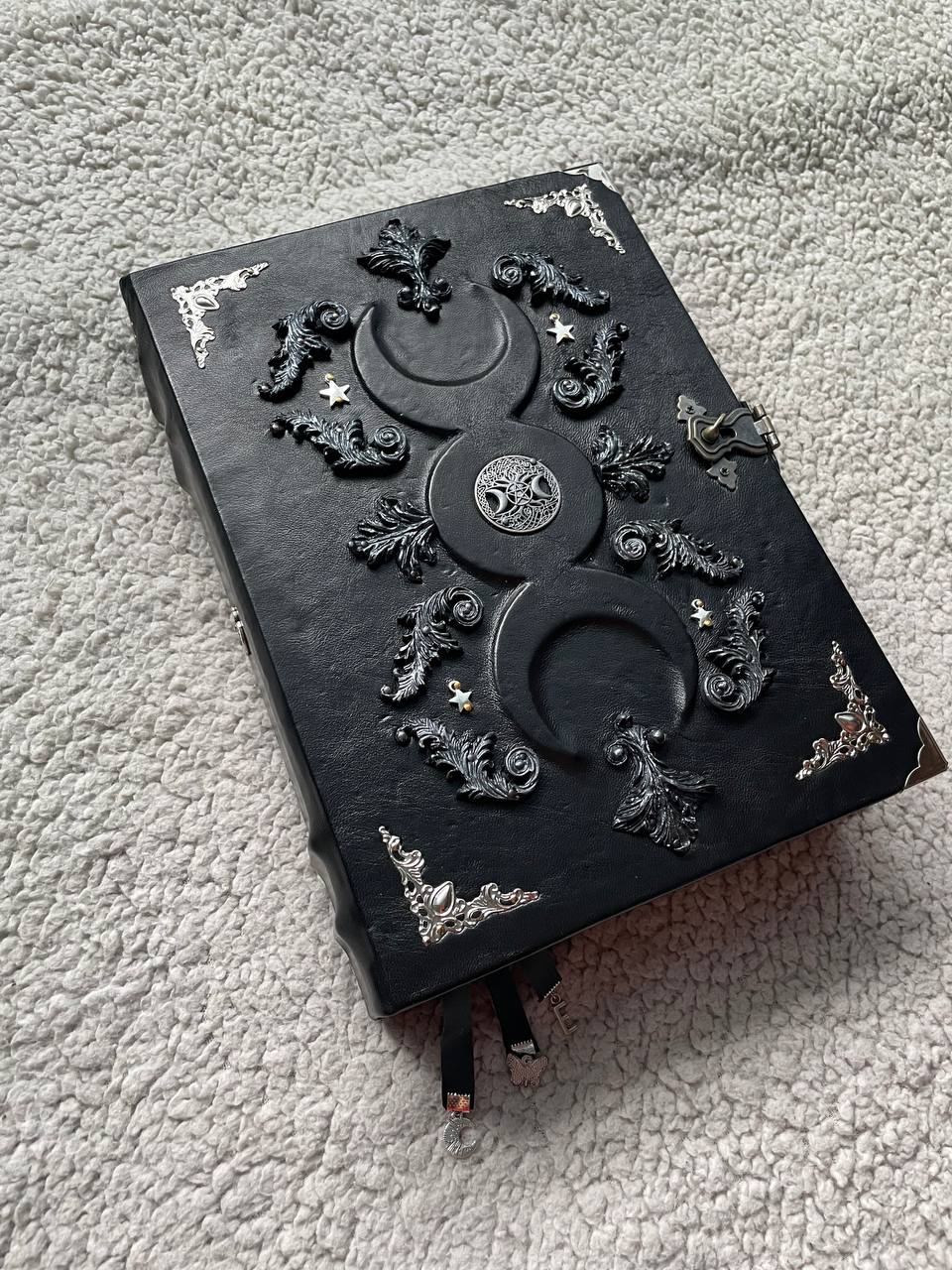 Black Moon Leather Grimoire, Handmade Book of Shadows, Gothic Witchcraft Journal, Gift for Witch