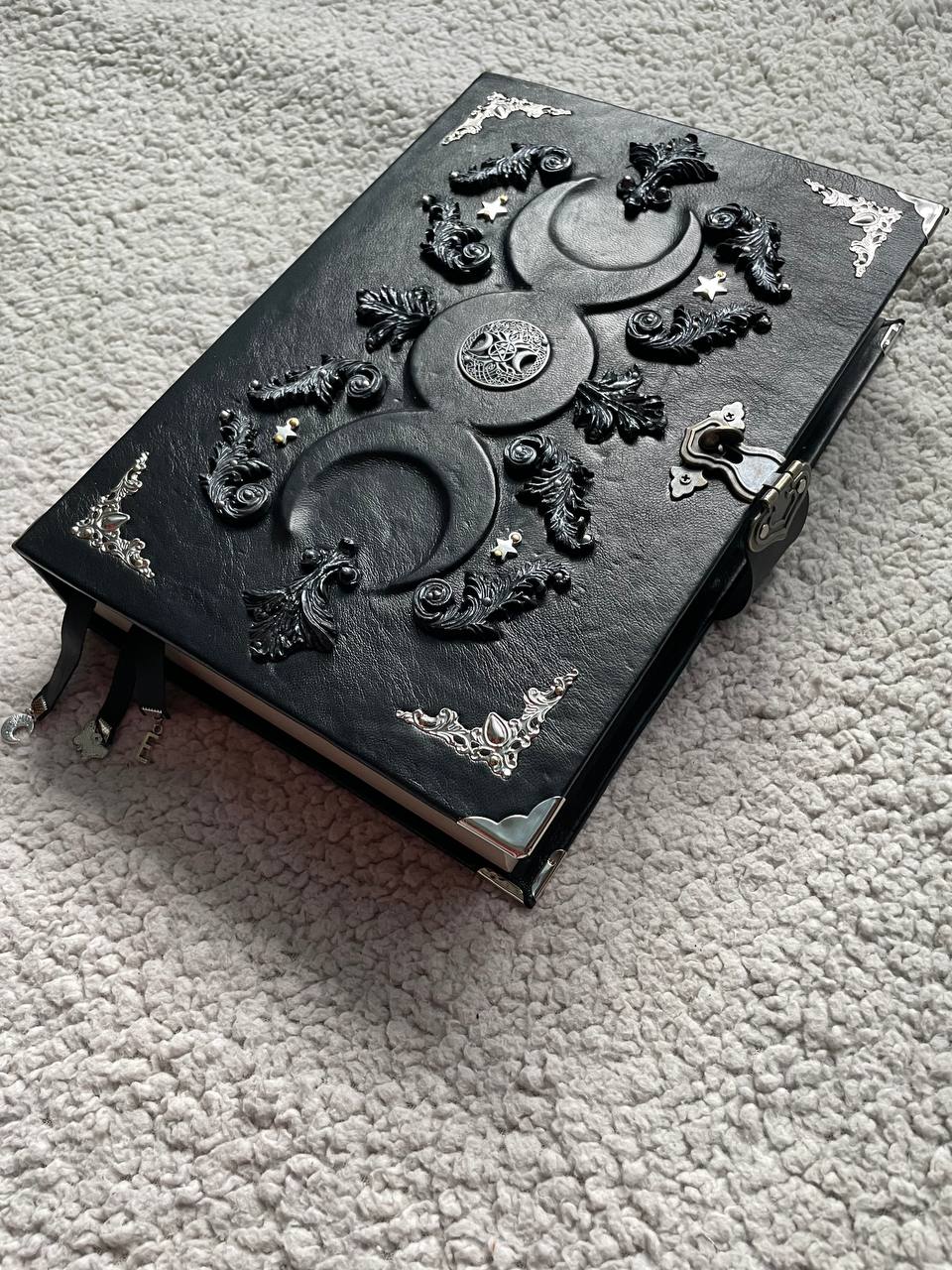 Black Moon Leather Grimoire, Handmade Book of Shadows, Gothic Witchcraft Journal, Gift for Witch