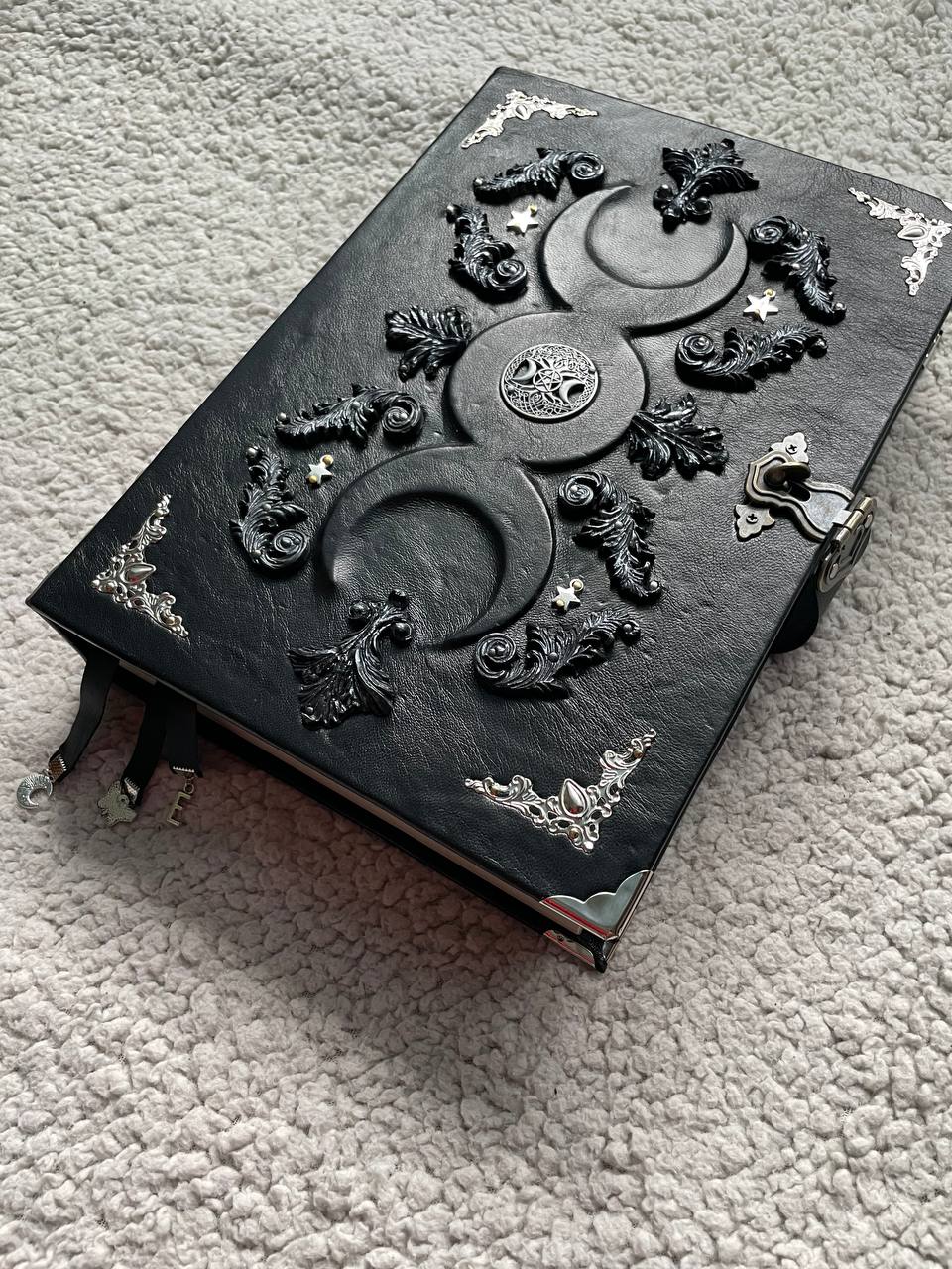 Black Moon Leather Grimoire, Handmade Book of Shadows, Gothic Witchcraft Journal, Gift for Witch