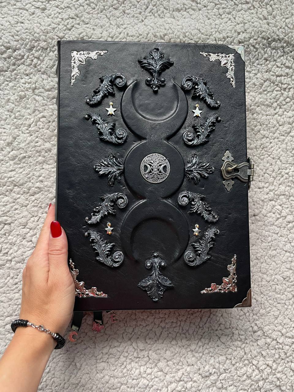 Black Moon Leather Grimoire, Handmade Book of Shadows, Gothic Witchcraft Journal, Gift for Witch