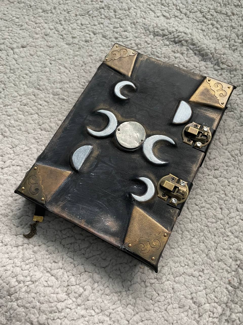 Moon Phases Leather Grimoire – Handmade Book of Shadows Inspired by Gothic Fantasy