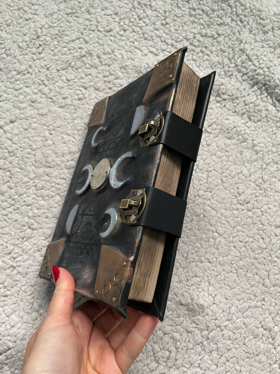 Moon Phases Leather Grimoire – Handmade Book of Shadows Inspired by Gothic Fantasy