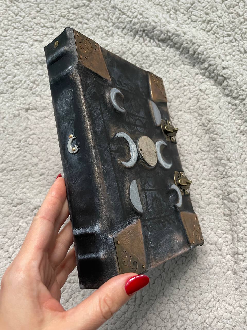 Moon Phases Leather Grimoire – Handmade Book of Shadows Inspired by Gothic Fantasy