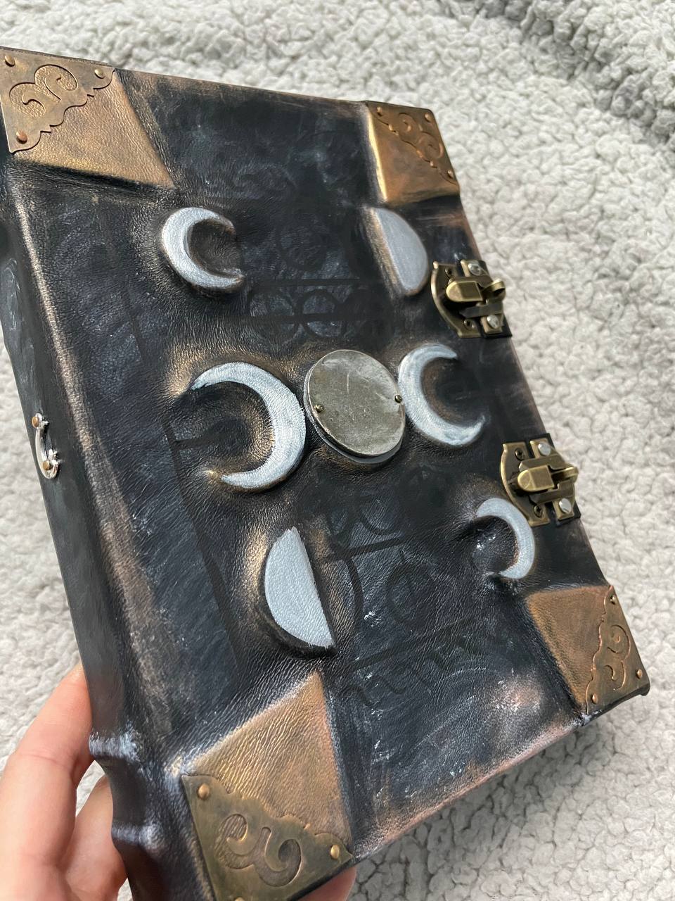 Moon Phases Leather Grimoire – Handmade Book of Shadows Inspired by Gothic Fantasy