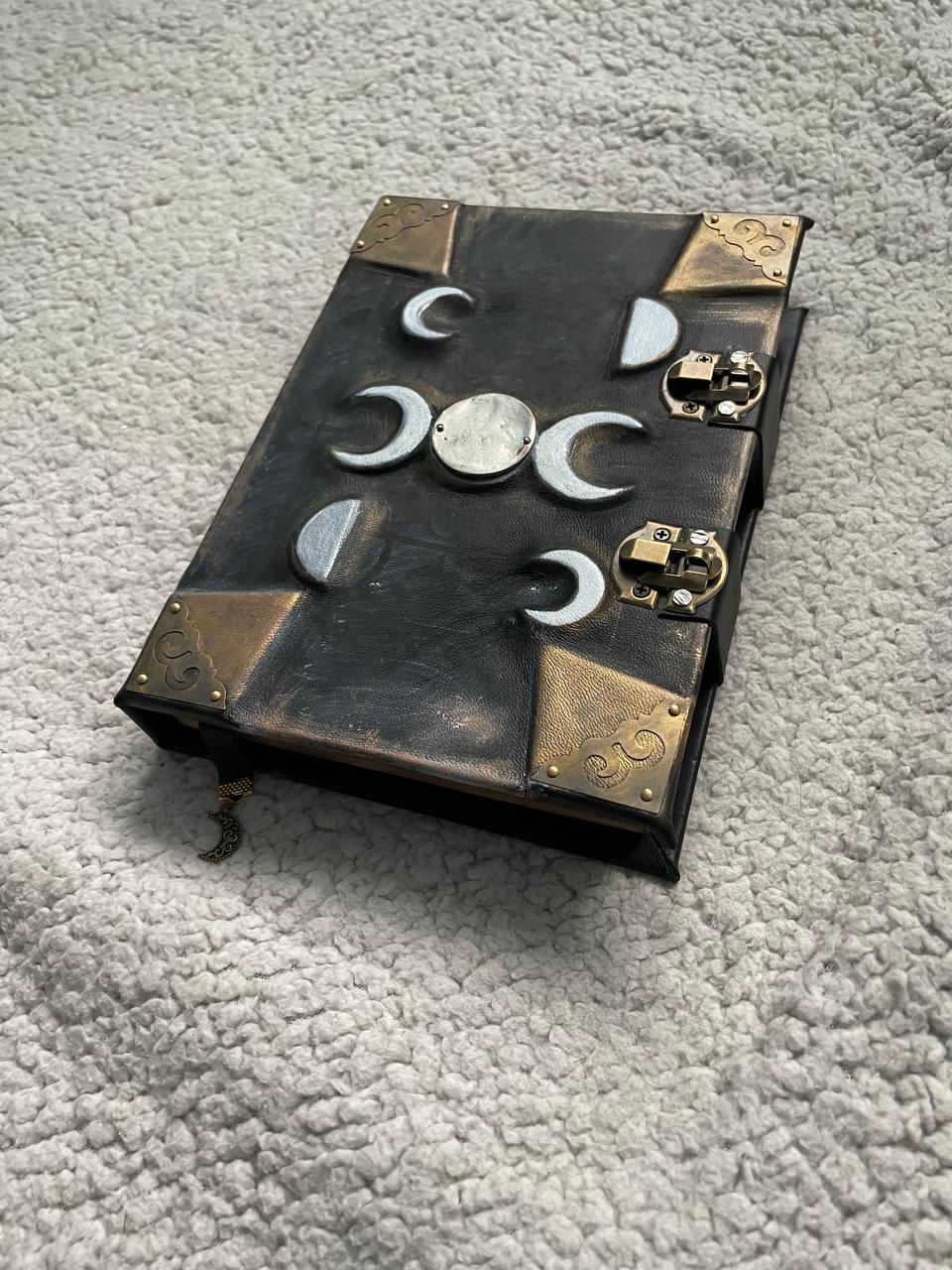 Moon Phases Leather Grimoire – Handmade Book of Shadows Inspired by Gothic Fantasy