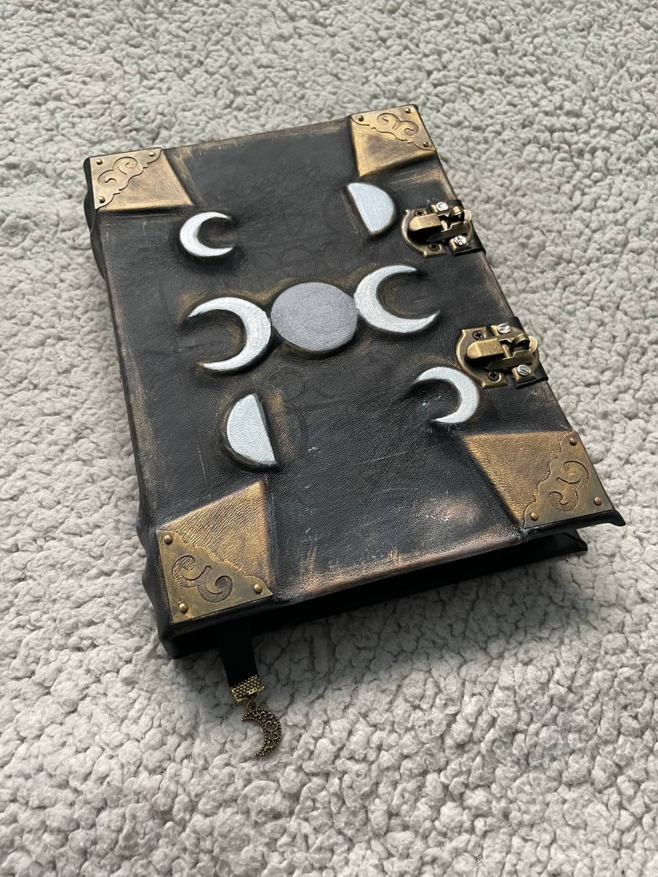 Moon Phases Leather Grimoire – Handmade Book of Shadows Inspired by Gothic Fantasy