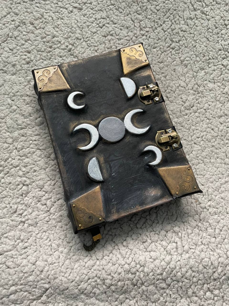 Moon Phases Leather Grimoire – Handmade Book of Shadows Inspired by Gothic Fantasy