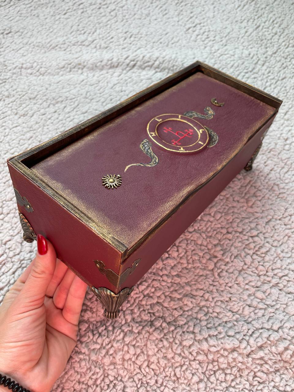Handmade Black Leather Grimoire with Lilith Sigil & Hand-Painted Snake