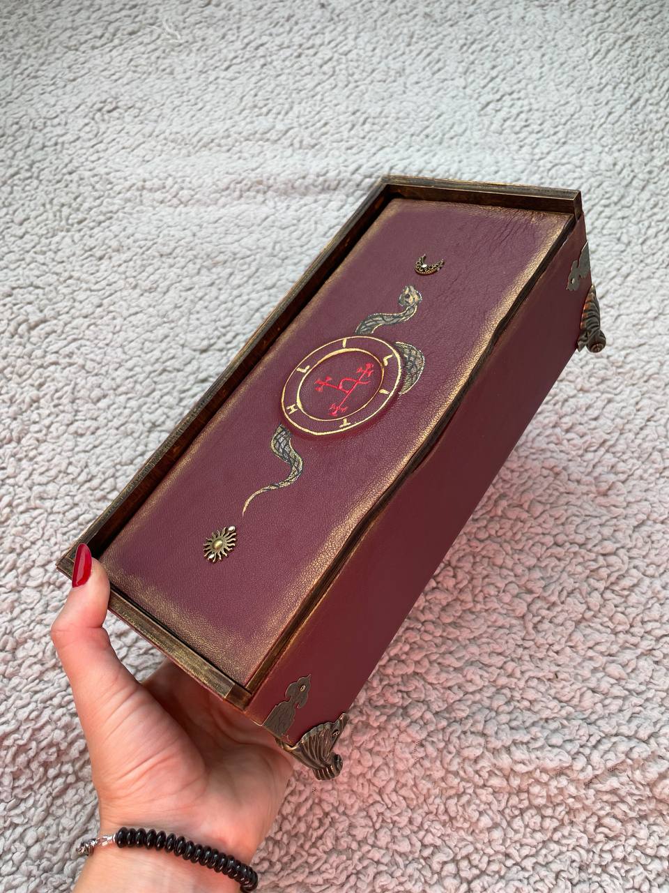 Handmade Black Leather Grimoire with Lilith Sigil & Hand-Painted Snake
