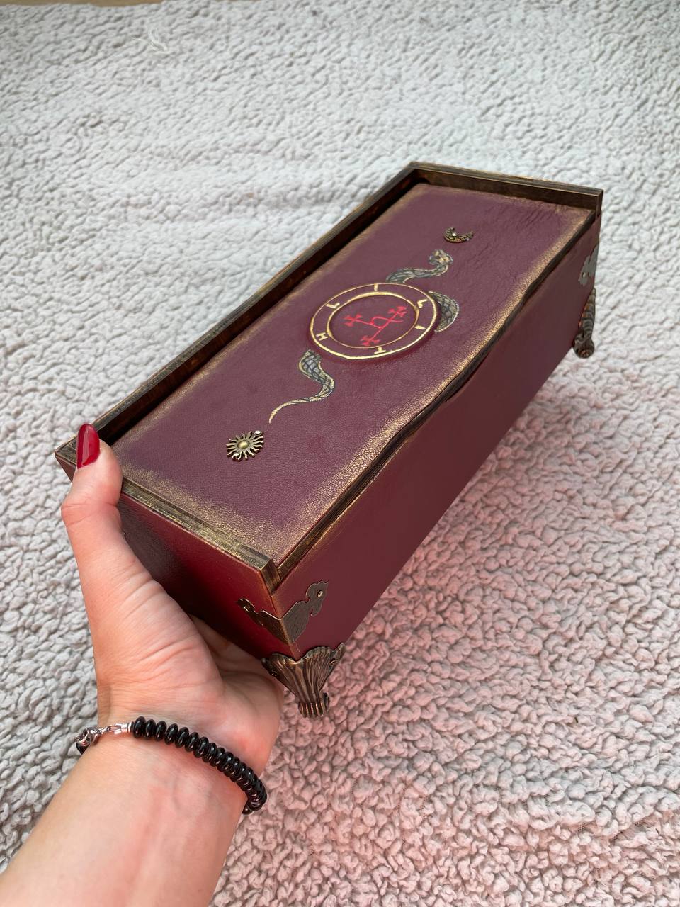 Lilith Grimoire Box - Handmade Leather Gothic Keepsake Box with Snake