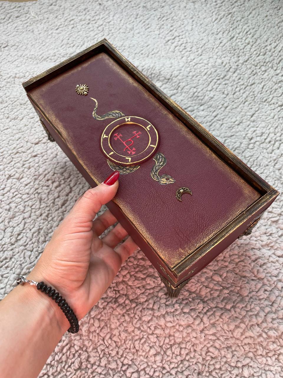 Lilith Grimoire Box - Handmade Leather Gothic Keepsake Box with Snake