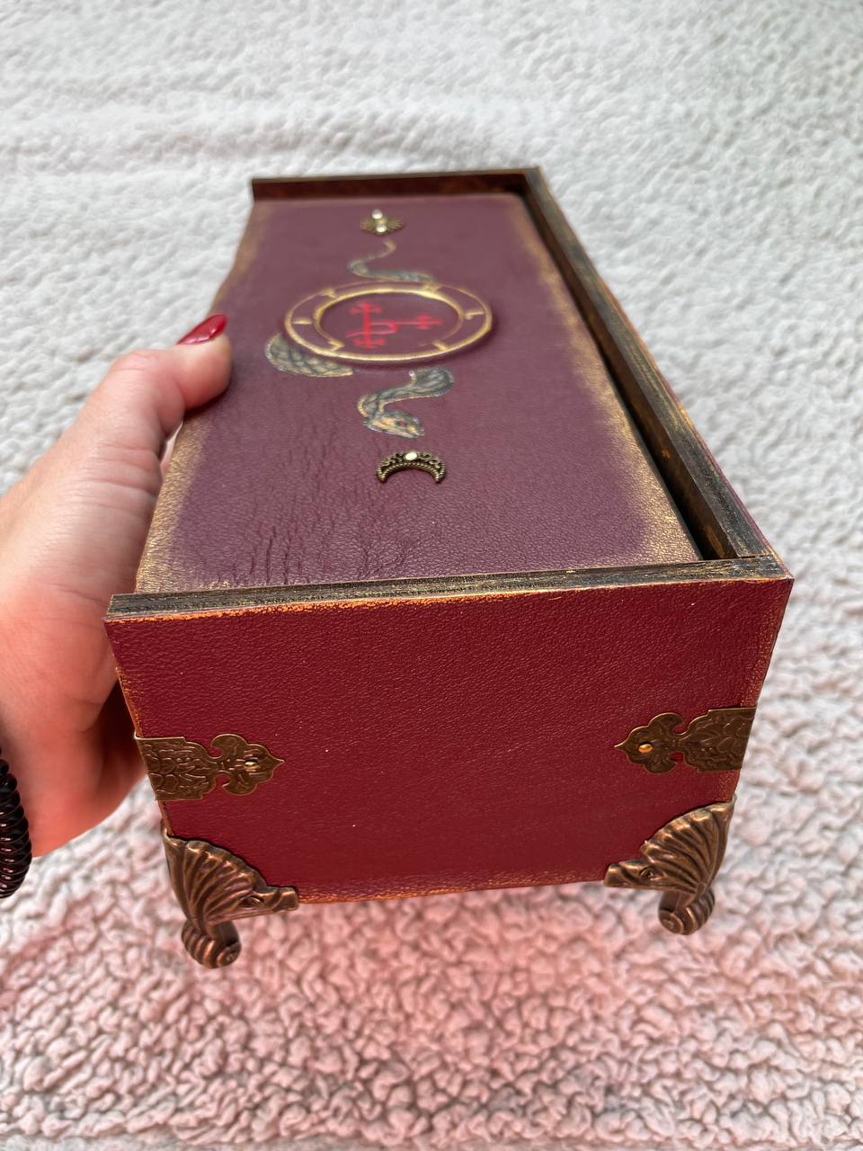 Lilith Grimoire Box - Handmade Leather Gothic Keepsake Box with Snake