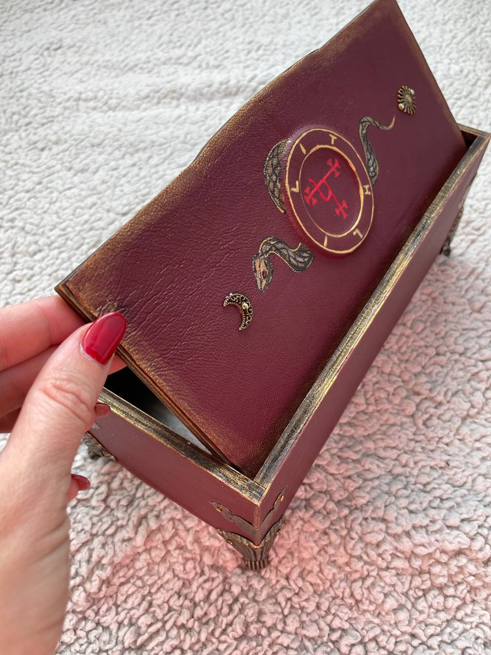 Lilith Grimoire Box - Handmade Leather Gothic Keepsake Box with Snake