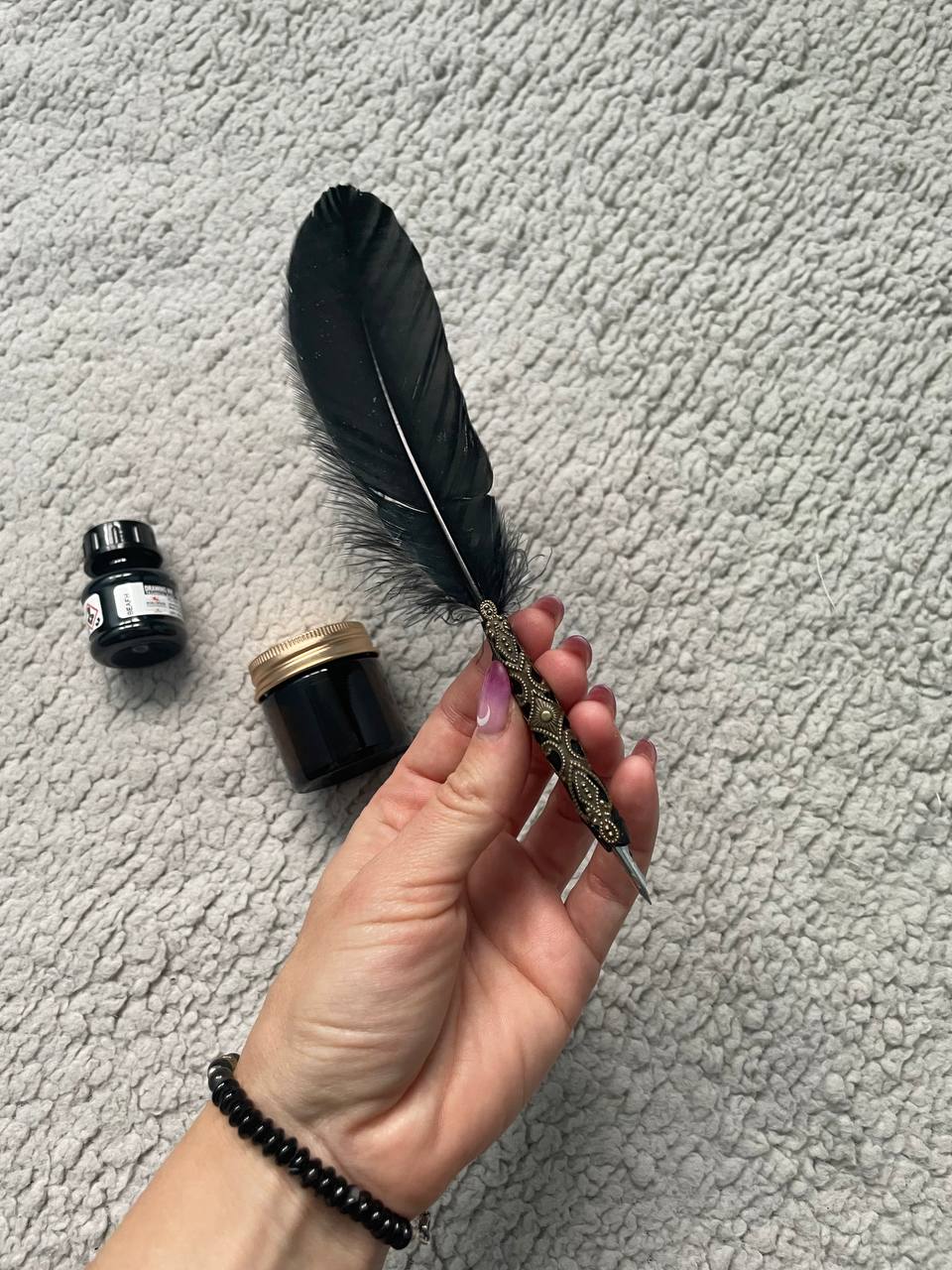 Black Goose Feather Quill Pen – Magical Writing Tool for Witchcraft & Grimoires