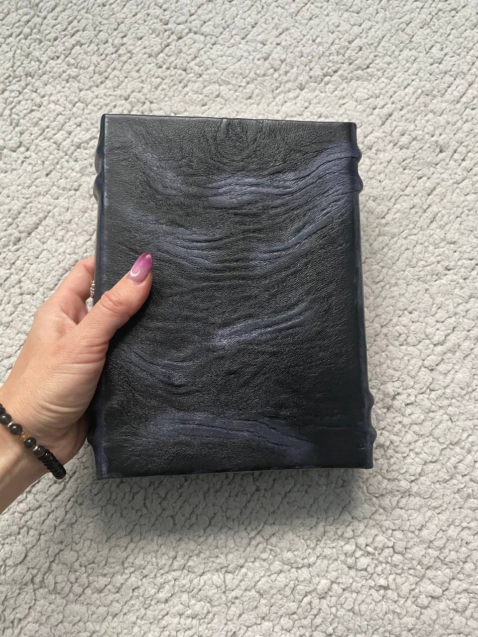 Black Leather Book of Shadows, Handmade Witch Journal, Triple Moon Grimoire, Lilac Fern Gothic Notebook, Wiccan Gift