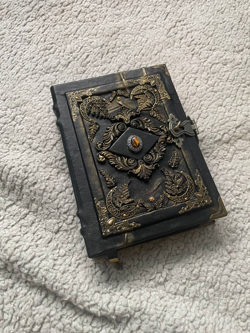 Pentacle Book of Shadows, Triple Moon Witch Journal, Gothic Grimoire Occult Notebook, Handmade Spell Book