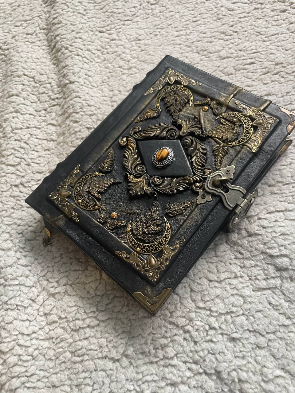 Pentacle Book of Shadows, Triple Moon Witch Journal, Gothic Grimoire Occult Notebook, Handmade Spell Book