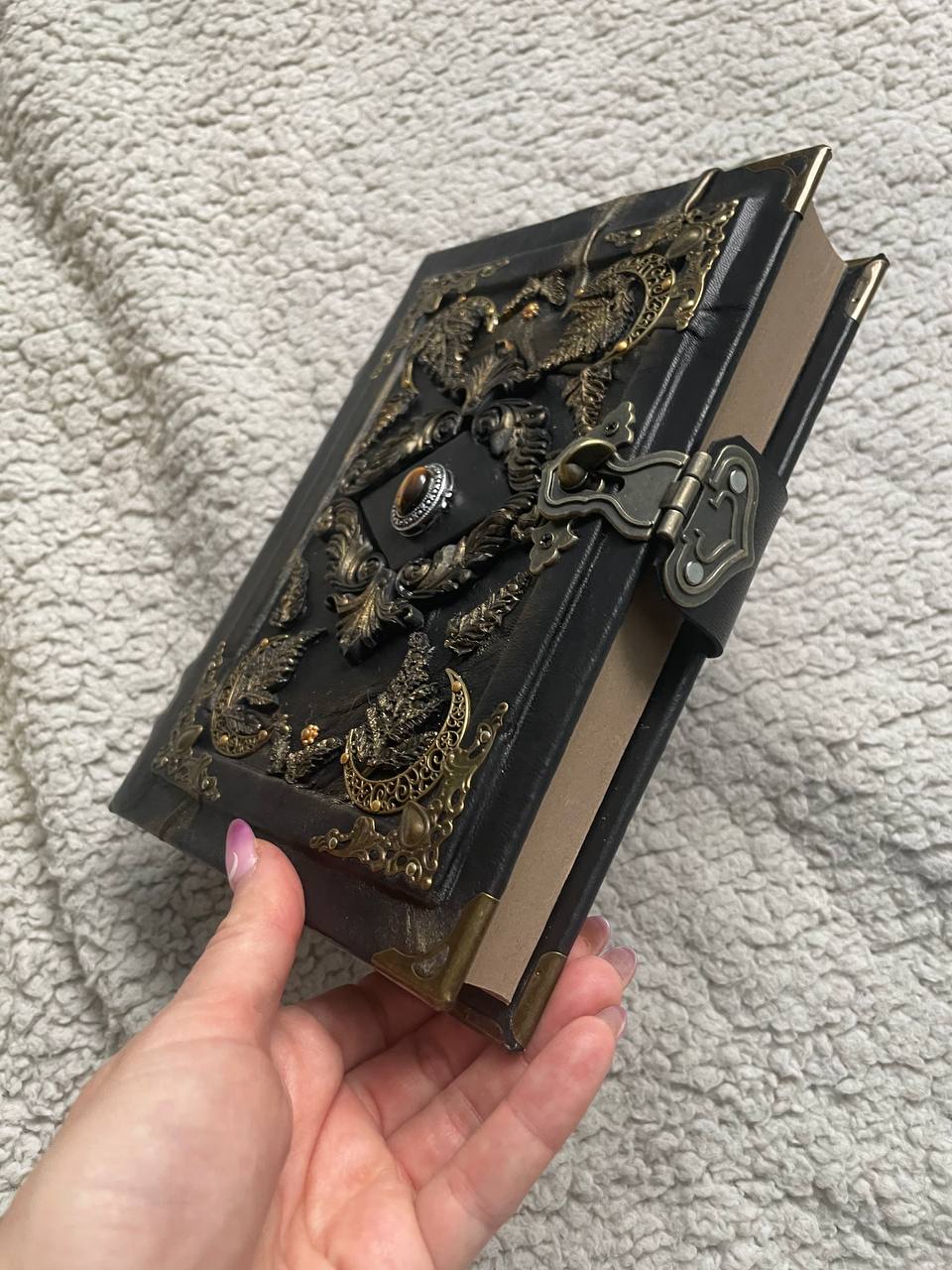 Pentacle Book of Shadows, Triple Moon Witch Journal, Gothic Grimoire Occult Notebook, Handmade Spell Book