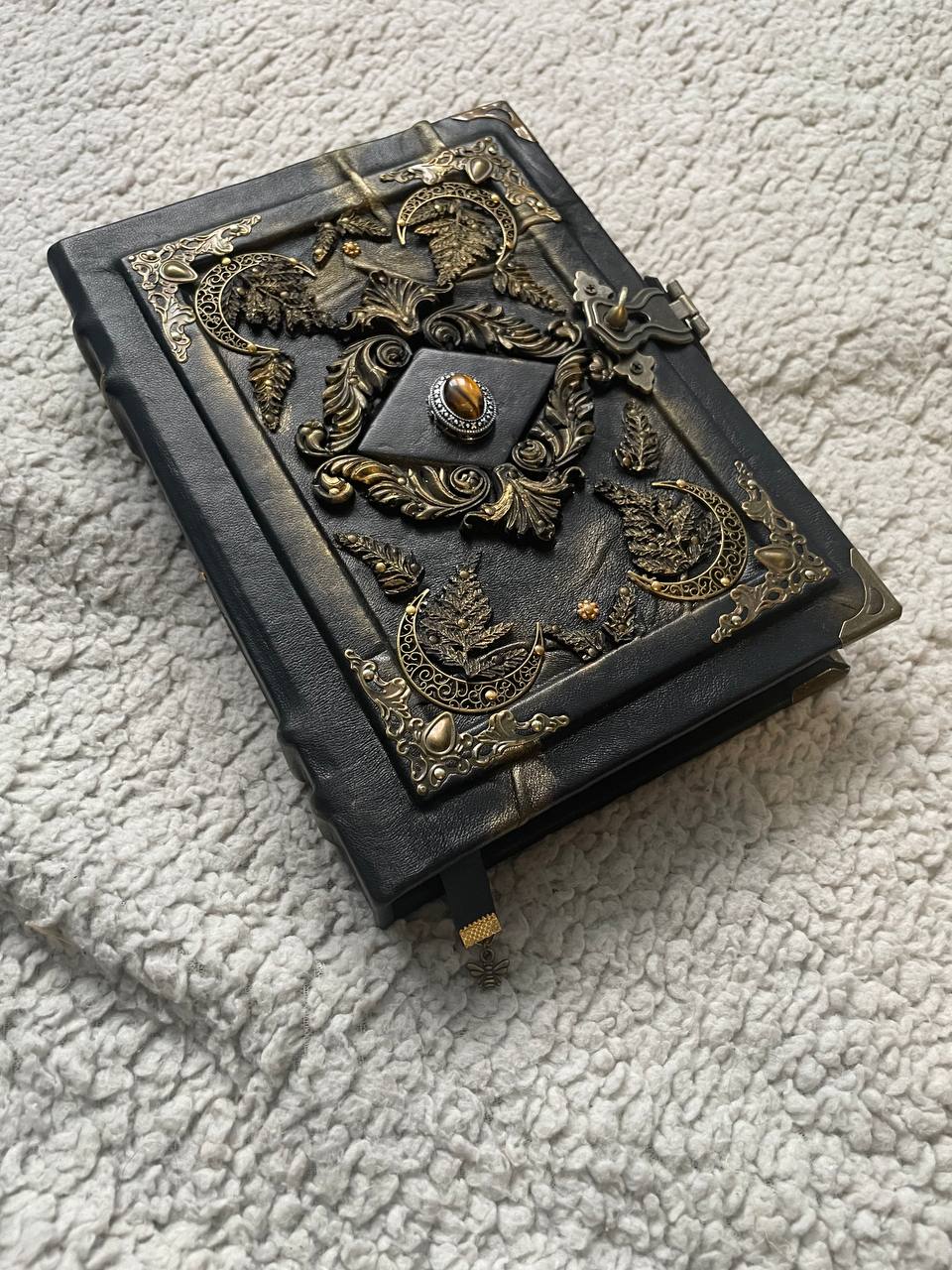 Pentacle Book of Shadows, Triple Moon Witch Journal, Gothic Grimoire Occult Notebook, Handmade Spell Book