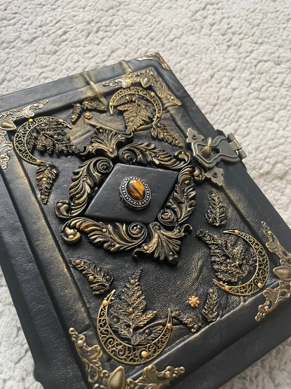 Pentacle Book of Shadows, Triple Moon Witch Journal, Gothic Grimoire Occult Notebook, Handmade Spell Book