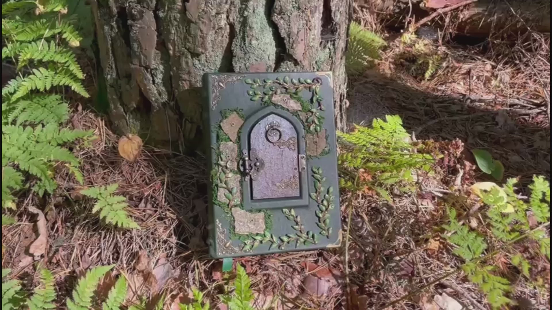 The Door to Fairyland Grimoire – Green Leather Journal with Working Door, Personalized Message