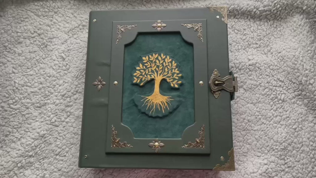 Ancestral Magic Grimoire Emerald Heritage | Leather Handmade Binder | Witchcraft Family Book | Removable Pages