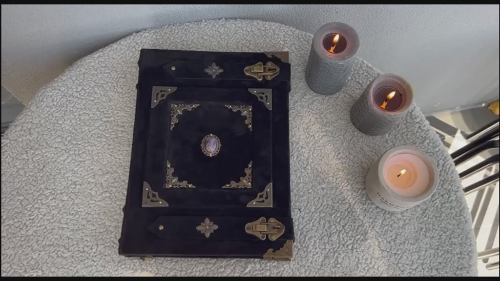 Elite Medieval Grimoire • A4 Handmade Leather Book of Shadows • Amethyst Witchcraft Journal