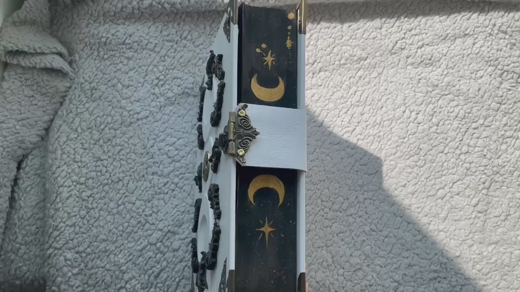 White Grimoire | Triple Moon Leather Book of Shadows | Goddess Handmade Witchcraft Spell Book