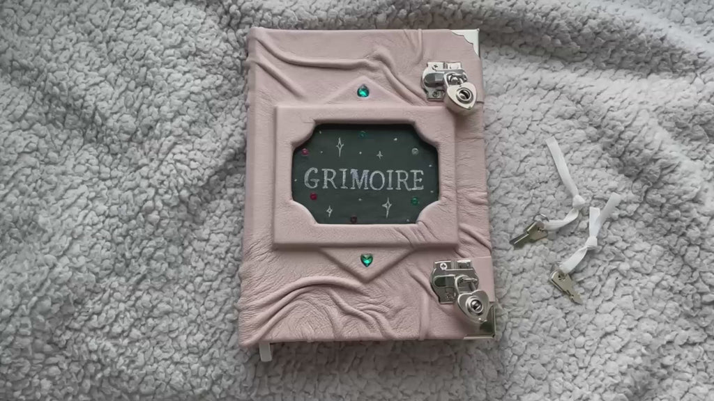 Powder Leather Grimoire with Hand-Painted Inscription