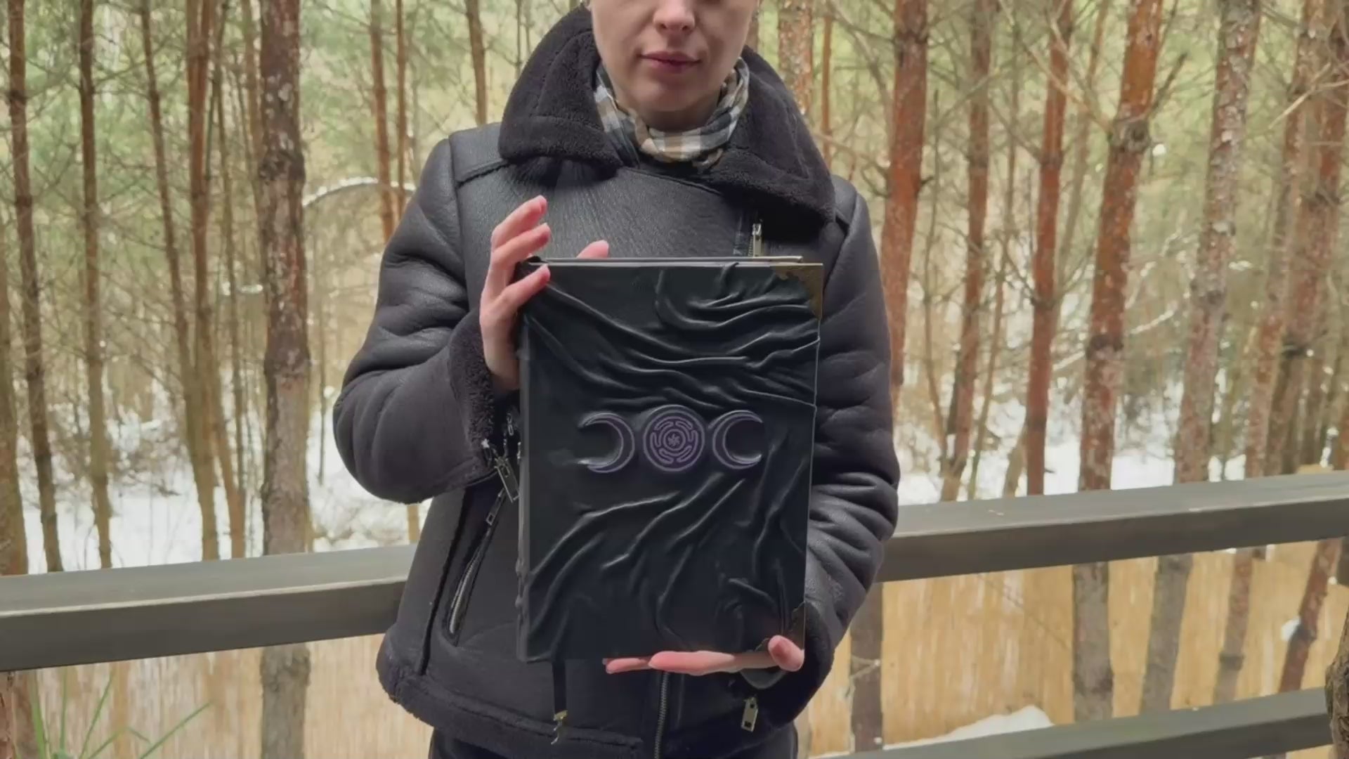 Hecate Grimoire – Handmade Leather Book of Shadows with Triple Moon & Labyrinth