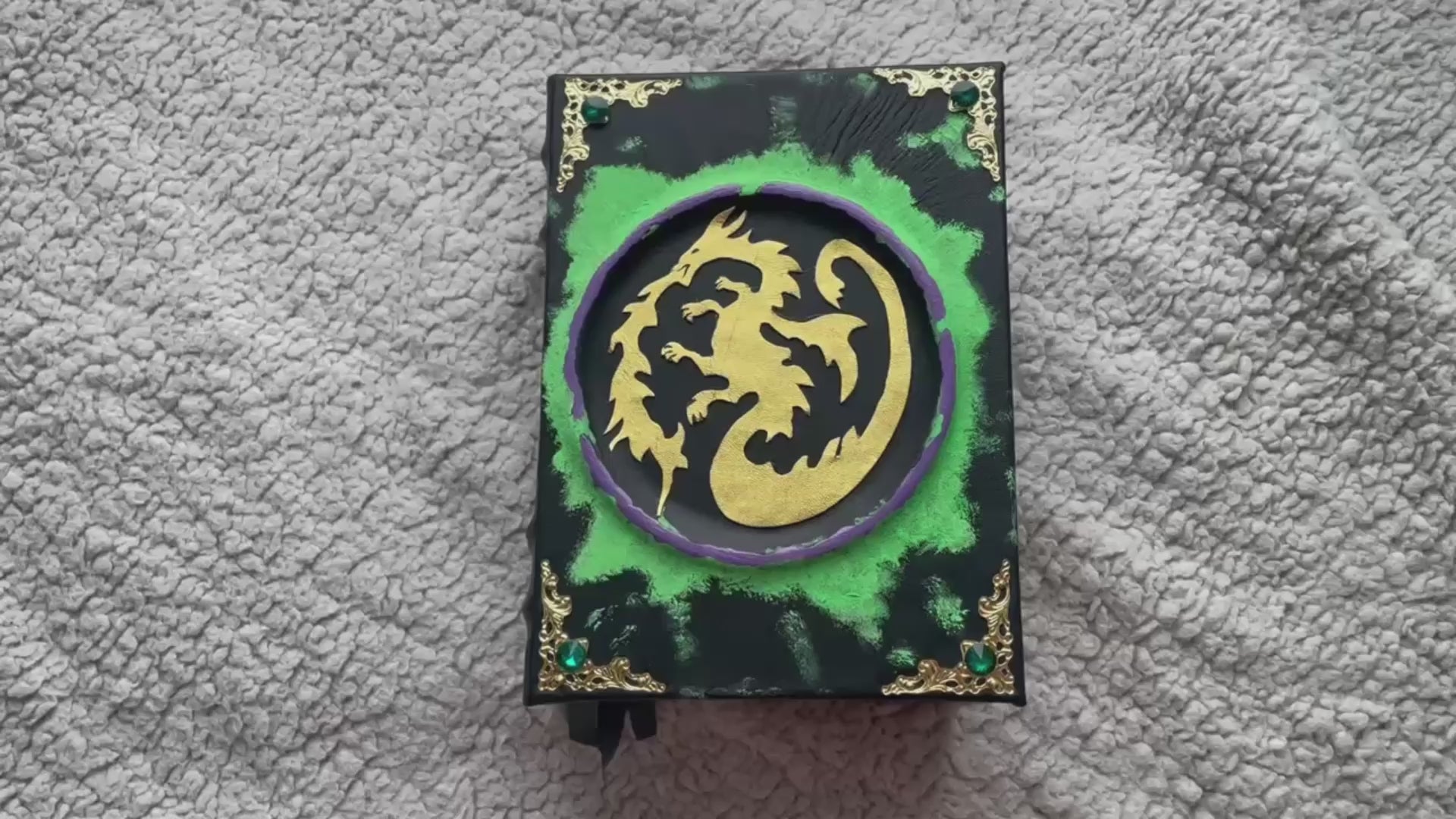 Maleficent Replica Spell Book with Golden Dragon - Hand-Painted Fantasy Book