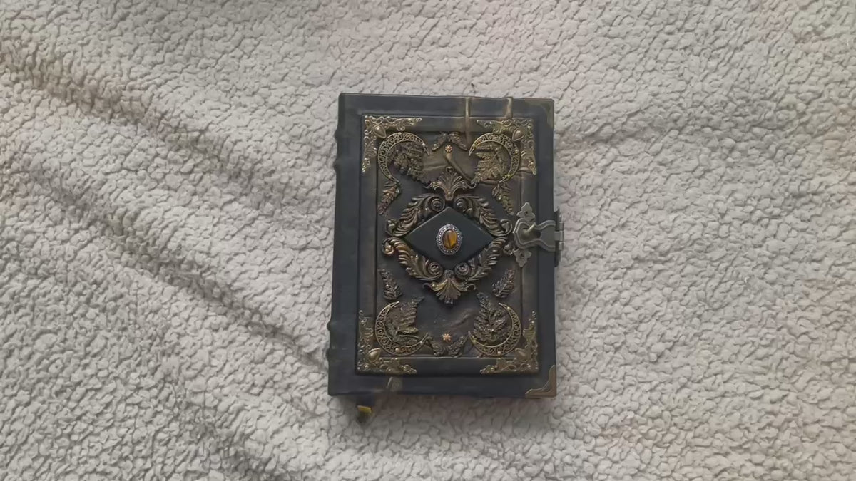 Pentacle Book of Shadows, Triple Moon Witch Journal, Gothic Grimoire Occult Notebook, Handmade Spell Book