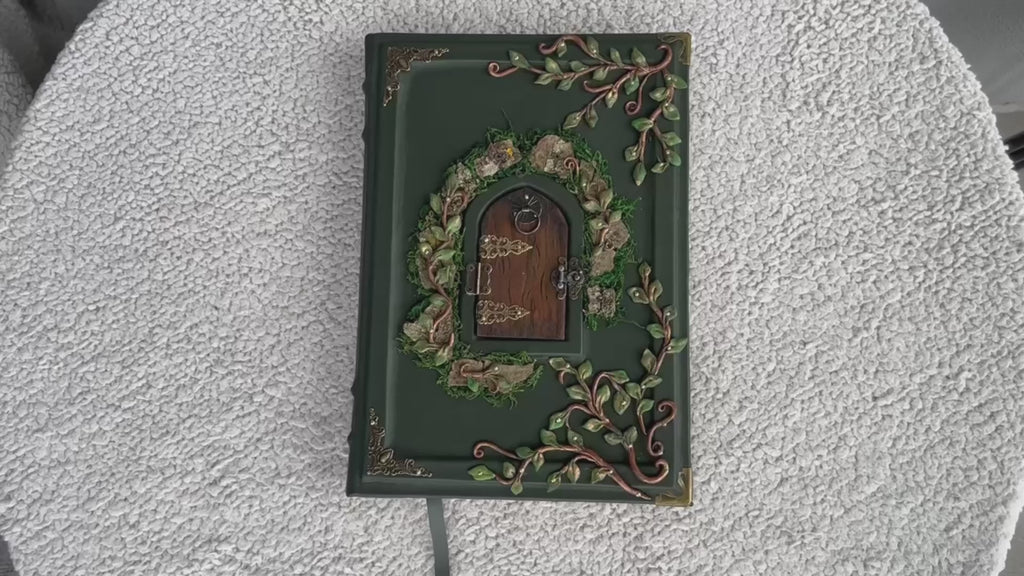 Secret Garden – A4 Handmade Enchanted Leather Grimoire with Miniature Door